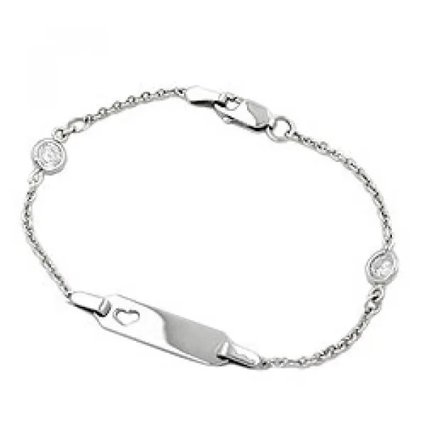 Schildarmband für Kinder 17mm Ankerkette mit Herz und 2 Zirkonias rhodiniert Silber 925 15cm Schildarmband für Kinder 17mm Ankerkette mit Herz und 2 Zirkonias rhodiniert Silber 925 15cm