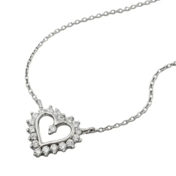 Kette 11mm Herzanhänger Zirkonias Silber 925 43cm Kette 11mm Herzanhänger Zirkonias Silber 925 43cm