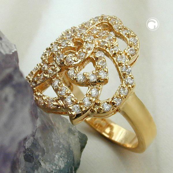 Ring mit weißen Zirkonias mit 3 Mikron vergoldet Ringgröße 56