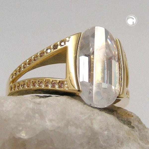 Ring 14x8mm Zirkonia weiß 3 Mikron vergoldet Ringgröße 64 Ring 14x8mm Zirkonia weiß 3 Mikron vergoldet Ringgröße 64