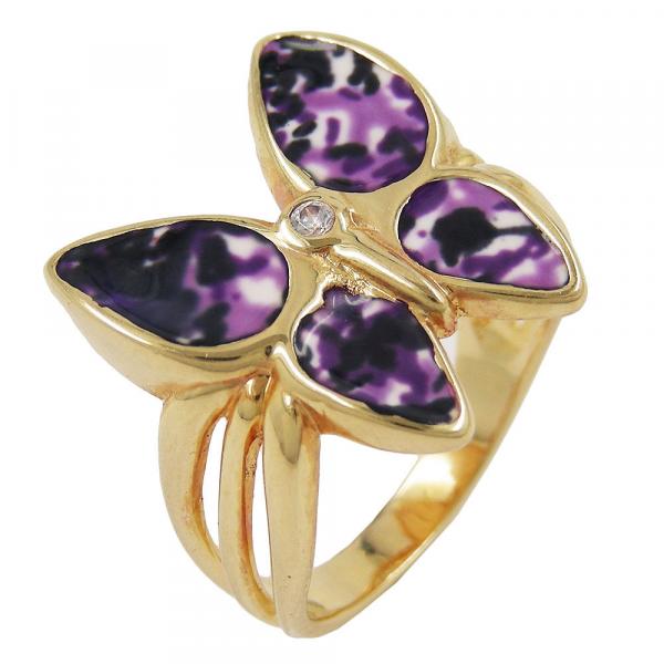 Ring 18x20mm Schmetterling lila farbig lackiert 3 Mikron vergoldet Ringgröße 60
