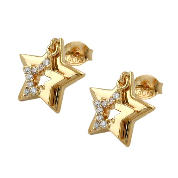 Ohrstecker Ohrring 13mm doppelter Stern mit Zirkonia vergoldet 3 Mikron Ohrstecker Ohrring 13mm doppelter Stern mit Zirkonia vergoldet 3 Mikron