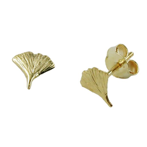 Ohrstecker Ohrring 7mm Ginkgoblatt glänzend 9Kt GOLD