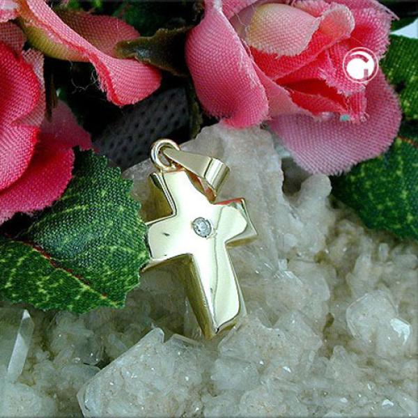 Anhänger, Kreuz mit Zirkonia, 9Kt GOLD