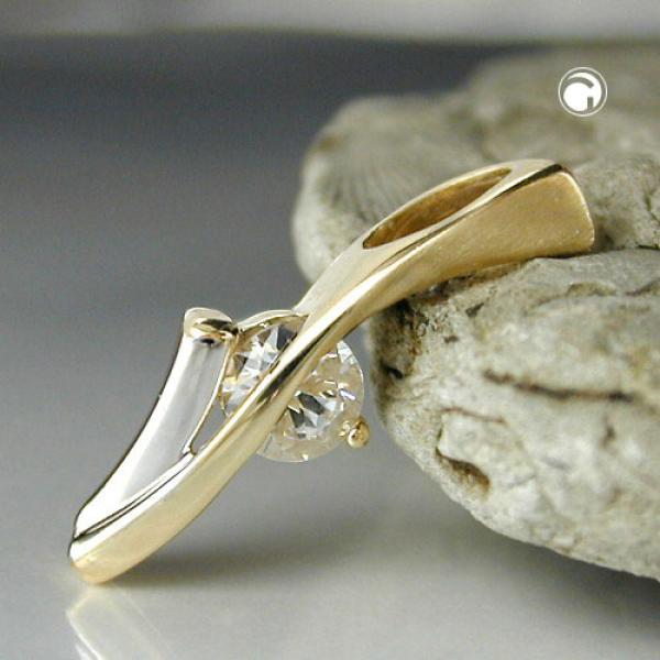 Anhänger 19x6mm bicolor rhodiniert mit Zirkonia 9Kt GOLD Anhänger 19x6mm bicolor rhodiniert mit Zirkonia 9Kt GOLD