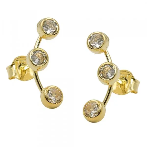 Ohrstecker Ohrring 15x3,5mm Bogen 3x Zirkonia mit Steg 9Kt GOLD