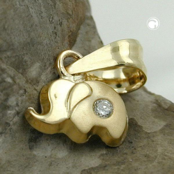 Anhänger 5x7mm kleiner Elefant mit Zirkonia matt-glänzend 9Kt GOLD