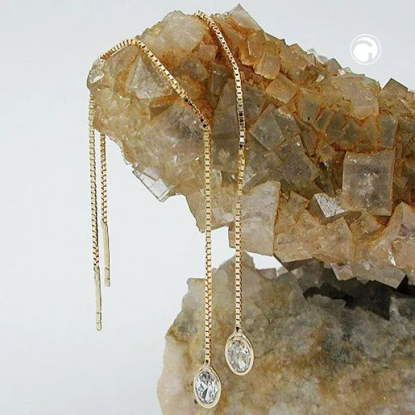 Durchzieher Ohrring Ohrhänger 93x3mm Venezianerkette mit Zirkonia 9Kt GOLD Durchzieher Ohrring Ohrhänger 93x3mm Venezianerkette mit Zirkonia 9Kt GOLD