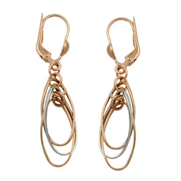 Ohrbrisur Ohrhänger Ohrringe 43x8mm 3 Ovale hängend bicolor Weißgold 9Kt Rotgold Ohrbrisur Ohrhänger Ohrringe 43x8mm 3 Ovale hängend bicolor Weißgold 9Kt Rotgold