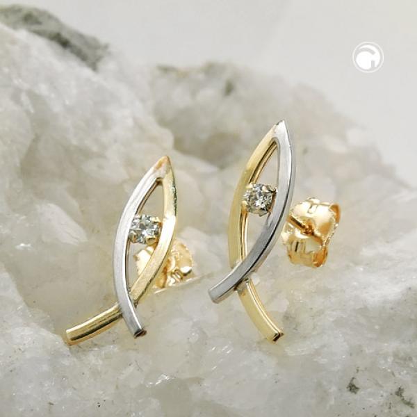 Ohrstecker Ohrring 15x5mm Jesus Zeichen bicolor Zirkonia 9Kt GOLD Ohrstecker Ohrring 15x5mm Jesus Zeichen bicolor Zirkonia 9Kt GOLD