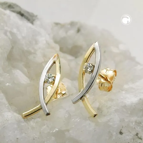 Ohrstecker Ohrring 15x5mm Jesus Zeichen bicolor Zirkonia 9Kt GOLD Ohrstecker Ohrring 15x5mm Jesus Zeichen bicolor Zirkonia 9Kt GOLD