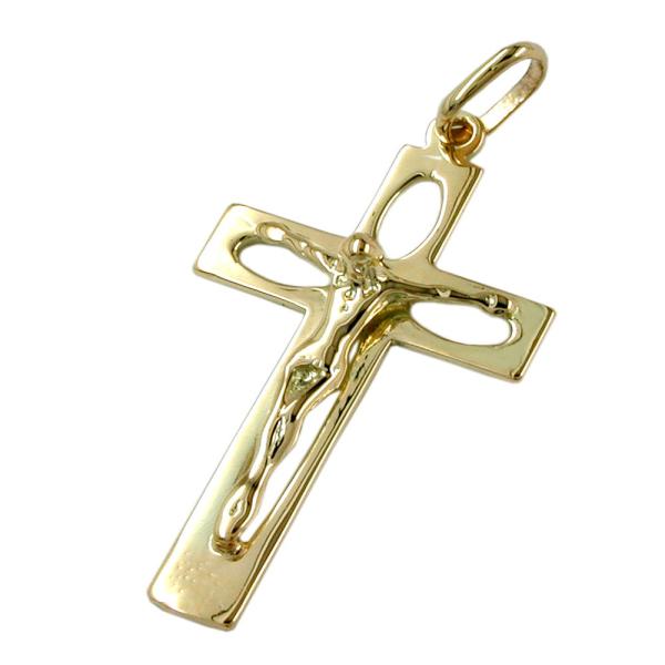 Anhänger 28x17mm Kreuz mit Jesus durchbrochen glänzend 14Kt GOLD