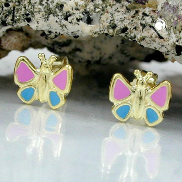 Ohrstecker Ohrring 7mm Schmetterling pink-hellblau 9Kt GOLD Ohrstecker Ohrring 7mm Schmetterling pink-hellblau 9Kt GOLD