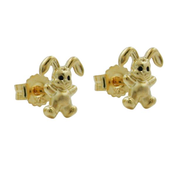 Ohrstecker Ohrring 7x6mm kleiner Hase matt-glänzend 9Kt GOLD