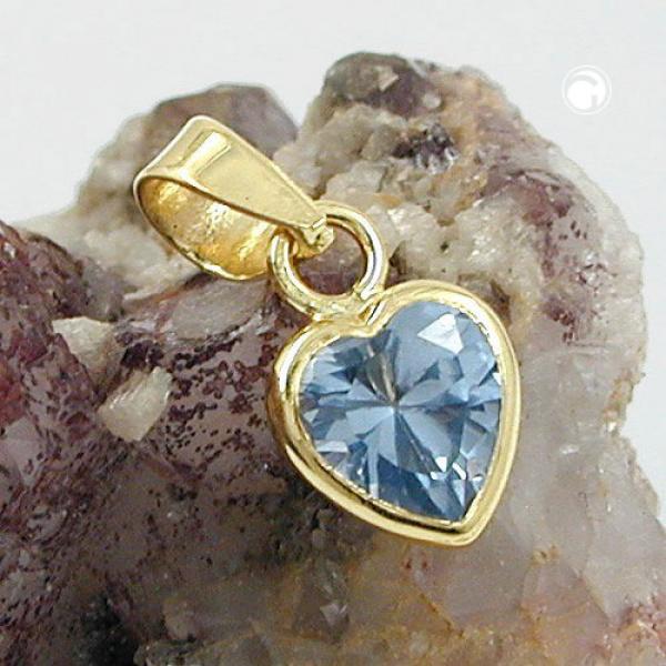 Anhänger 7x6mm Herz synthetischer Aquamarin 14Kt GOLD