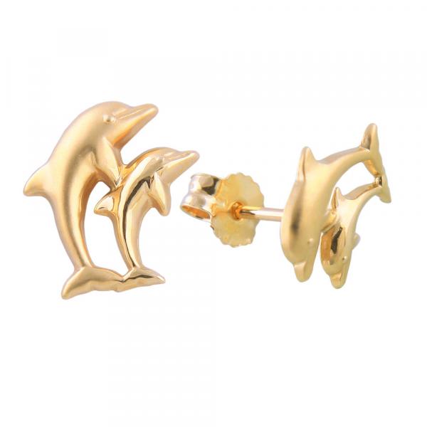 Ohrstecker Ohrring 10x7mm Delfin-Pärchen matt-glänzend 9Kt GOLD