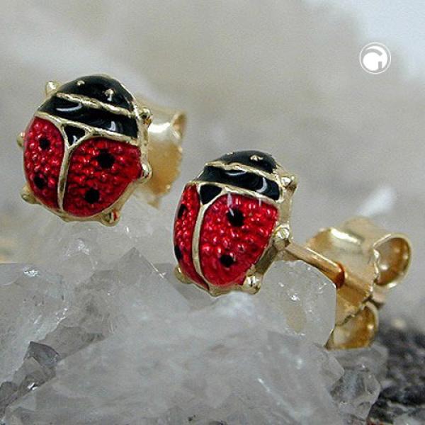 Ohrstecker Ohrring 6mm Marienkäfer rot-schwarz lackiert 9Kt GOLD Ohrstecker Ohrring 6mm Marienkäfer rot-schwarz lackiert 9Kt GOLD