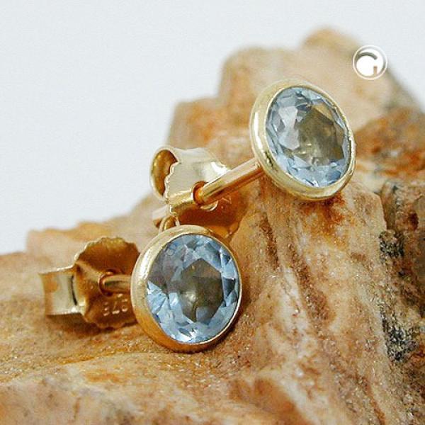 Ohrstecker Ohrring 5mm synthetischer Aquamarin 9Kt GOLD Ohrstecker Ohrring 5mm synthetischer Aquamarin 9Kt GOLD