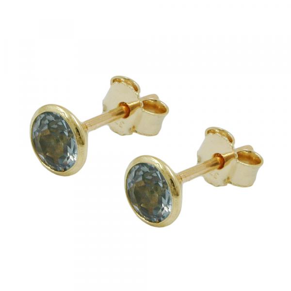 Ohrstecker Ohrring 5mm synthetischer Aquamarin 9Kt GOLD Ohrstecker Ohrring 5mm synthetischer Aquamarin 9Kt GOLD