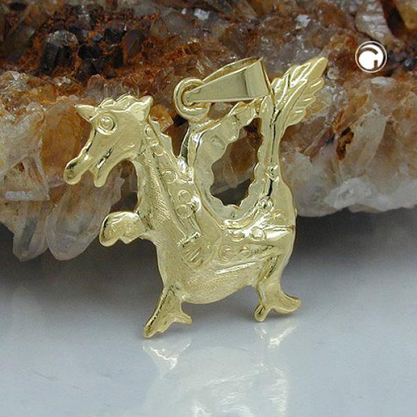 Anhänger 20x18mm Drache glänzend 9Kt GOLD