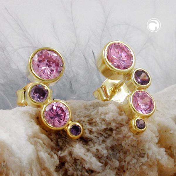Ohrstecker Ohrring 14x5mm Zirkonia pink-lila 9Kt GOLD Ohrstecker Ohrring 14x5mm Zirkonia pink-lila 9Kt GOLD