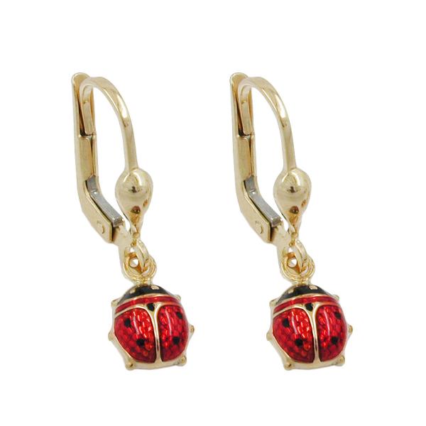 Ohrbrisur Ohrhänger Ohrringe 24x6mm Marienkäfer verbödet 9Kt GOLD Ohrbrisur Ohrhänger Ohrringe 24x6mm Marienkäfer verbödet 9Kt GOLD