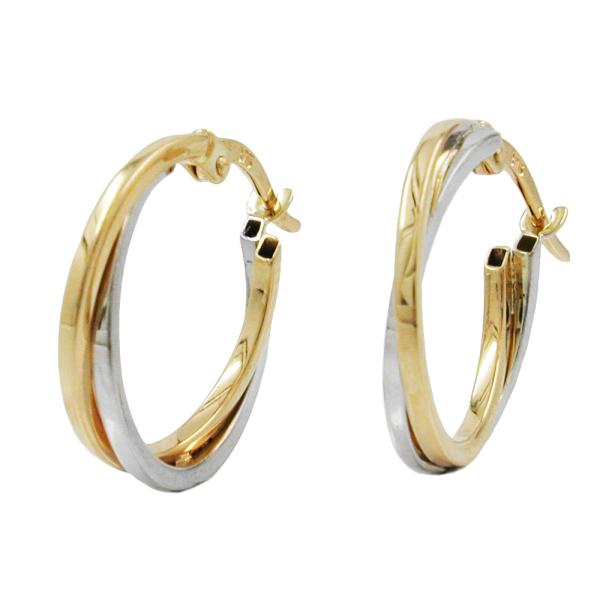 Creole Ohrring 19x2mm bicolor Gelbgold und Weißgold 9Kt GOLD Creole Ohrring 19x2mm bicolor Gelbgold und Weißgold 9Kt GOLD