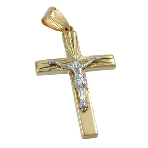 Anhänger 34x17mm Kreuz mit Jesus bicolor glänzend diamantiert 9Kt GOLD Anhänger 34x17mm Kreuz mit Jesus bicolor glänzend diamantiert 9Kt GOLD