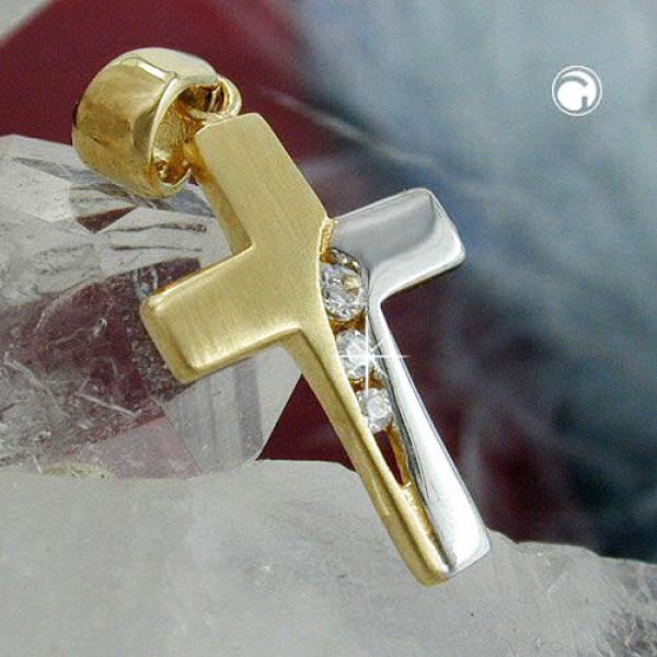 Anhänger 16x11mm Kreuz bicolor mit 3 Zirkonias 9Kt GOLD Anhänger 16x11mm Kreuz bicolor mit 3 Zirkonias 9Kt GOLD