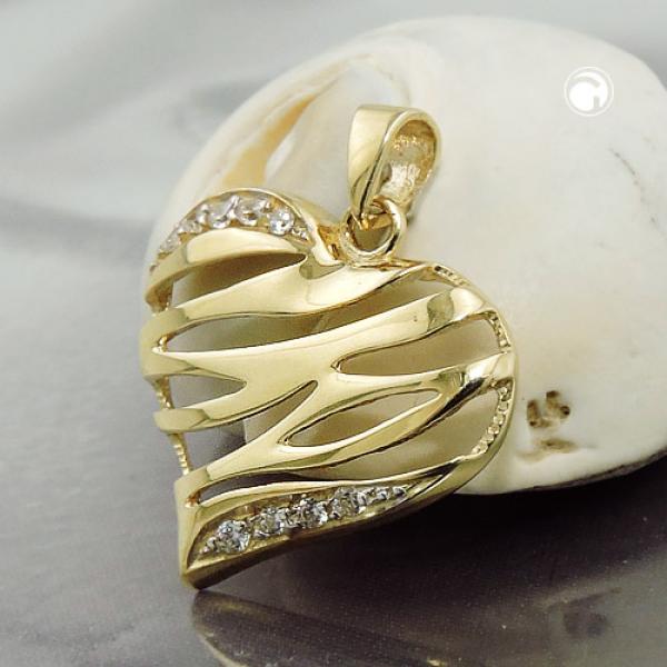 Anhänger 17x20mm Herz glänzend mit 9 Zirkonias 9Kt GOLD Anhänger 17x20mm Herz glänzend mit 9 Zirkonias 9Kt GOLD