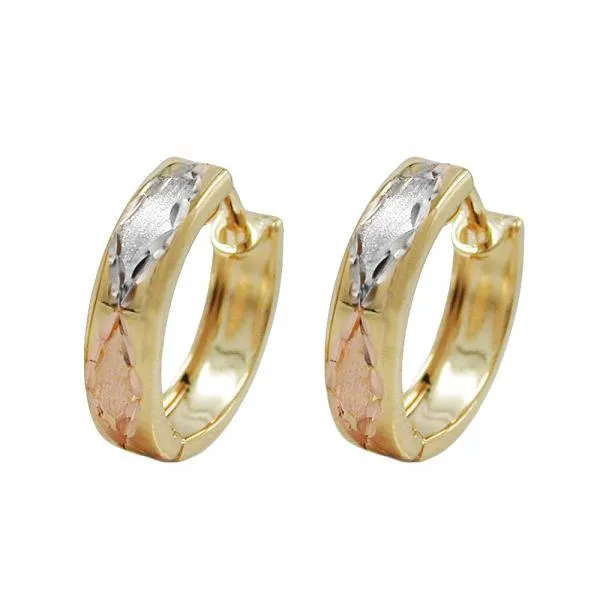 Creole Ohrring 12x3mm Klappscharnier tricolor diamantiert 9Kt GOLD Creole Ohrring 12x3mm Klappscharnier tricolor diamantiert 9Kt GOLD