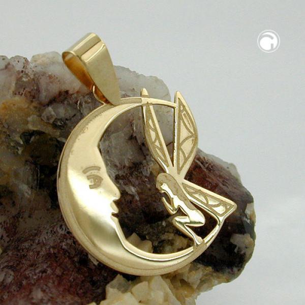 Anhänger 17x15mm Elfe im Mond Lasergravur 9Kt GOLD Anhänger 17x15mm Elfe im Mond Lasergravur 9Kt GOLD
