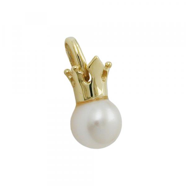 Anhänger 11x6mm Süßwasserzuchtperle mit Krone 9Kt GOLD Anhänger 11x6mm Süßwasserzuchtperle mit Krone 9Kt GOLD