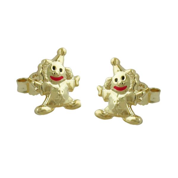 Ohrstecker Ohrring 8x6mm Clown glänzend farbig lackiert 9Kt GOLD Ohrstecker Ohrring 8x6mm Clown glänzend farbig lackiert 9Kt GOLD