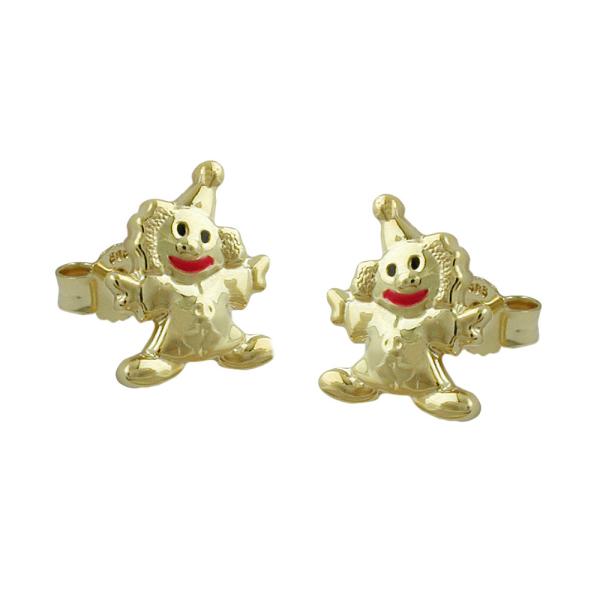 Ohrstecker Ohrring 8x6mm Clown glänzend farbig lackiert 9Kt GOLD