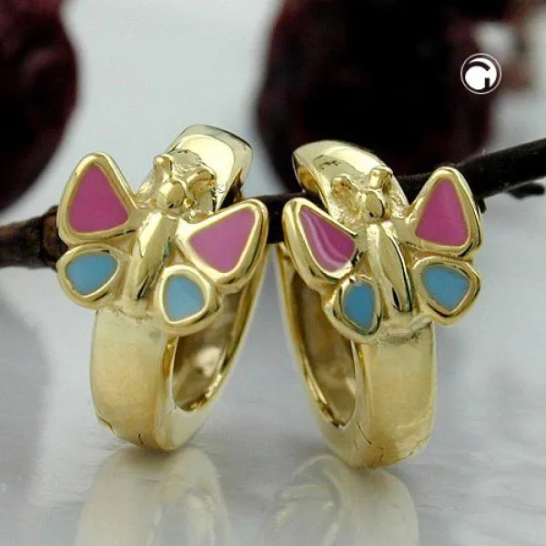 Creole 12x7mm Klappscharnier Schmetterling pink-blau lackiert 9Kt GOLD Creole 12x7mm Klappscharnier Schmetterling pink-blau lackiert 9Kt GOLD