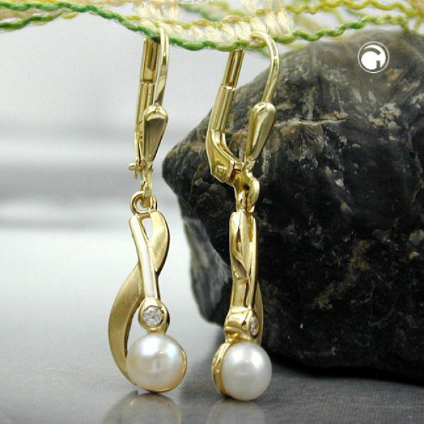 Ohrbrisur Ohrhänger Ohrringe 30x6mm Süßwasserzuchtperle Zirkonia 9Kt GOLD Ohrbrisur Ohrhänger Ohrringe 30x6mm Süßwasserzuchtperle Zirkonia 9Kt GOLD