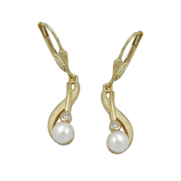 Ohrbrisur Ohrhänger Ohrringe 30x6mm Süßwasserzuchtperle Zirkonia 9Kt GOLD Ohrbrisur Ohrhänger Ohrringe 30x6mm Süßwasserzuchtperle Zirkonia 9Kt GOLD