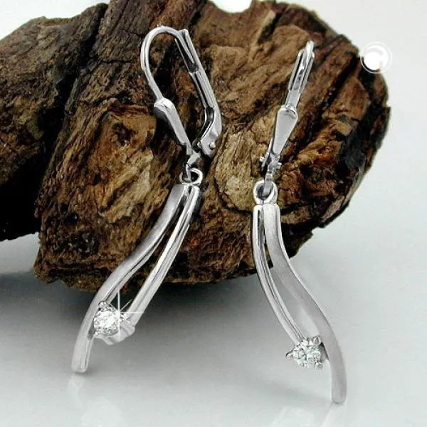Ohrbrisur Ohrhänger Ohrringe 35x5mm Zirkonia matt glänzend 9Kt Weißgold Ohrbrisur Ohrhänger Ohrringe 35x5mm Zirkonia matt glänzend 9Kt Weißgold