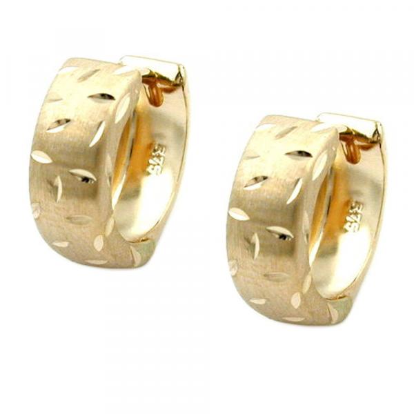Creole Ohrring 12x5mm Klappscharnier mattiert diamantiert 9Kt GOLD