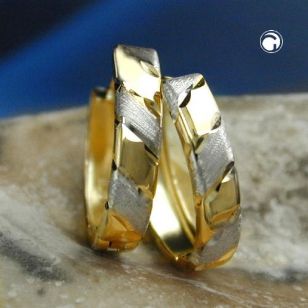 Creole Ohrring 12x3mm Klappscharnier bicolor diamantiert 9Kt GOLD