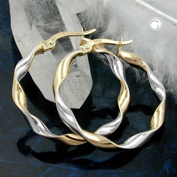 Creole Ohrring 26x3mm oval bicolor diamantiert geschwungen 9Kt GOLD Creole Ohrring 26x3mm oval bicolor diamantiert geschwungen 9Kt GOLD