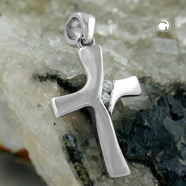 Anhänger 19x12mm Kreuz glänzend mit 2 Zirkonias 9Kt Weißgold Anhänger 19x12mm Kreuz glänzend mit 2 Zirkonias 9Kt Weißgold