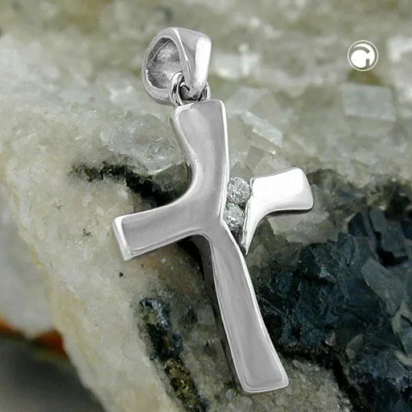 Anhänger 19x12mm Kreuz glänzend mit 2 Zirkonias 9Kt Weißgold Anhänger 19x12mm Kreuz glänzend mit 2 Zirkonias 9Kt Weißgold