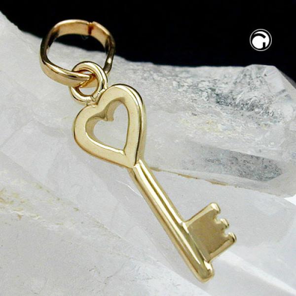Anhänger 15x5mm Herz Schlüssel glänzend 9Kt GOLD Anhänger 15x5mm Herz Schlüssel glänzend 9Kt GOLD