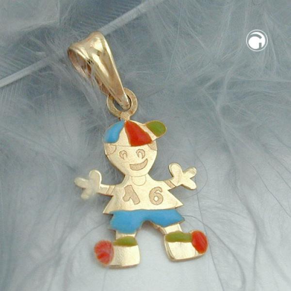 Anhänger 14x10mm Junge farbig emailliert 9Kt GOLD Anhänger 14x10mm Junge farbig emailliert 9Kt GOLD