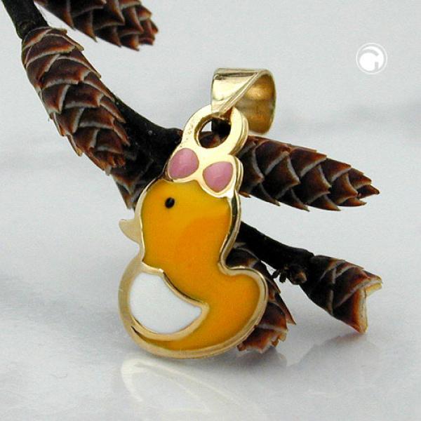 Anhänger 11x7mm kleine Ente farbig emailliert 9Kt GOLD