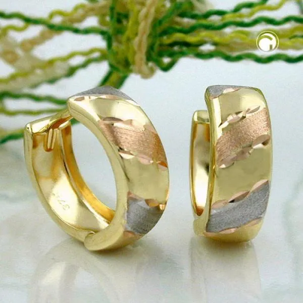 Creole 12x5mm Klappscharnier tricolor diamantiert 9Kt GOLD Creole 12x5mm Klappscharnier tricolor diamantiert 9Kt GOLD