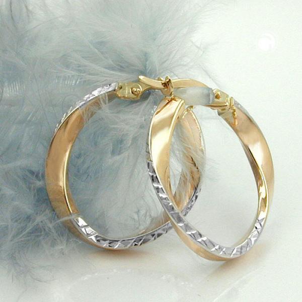 Creole Ohrring 20x3mm bicolor diamantiert geschwungen 9Kt GOLD Creole Ohrring 20x3mm bicolor diamantiert geschwungen 9Kt GOLD