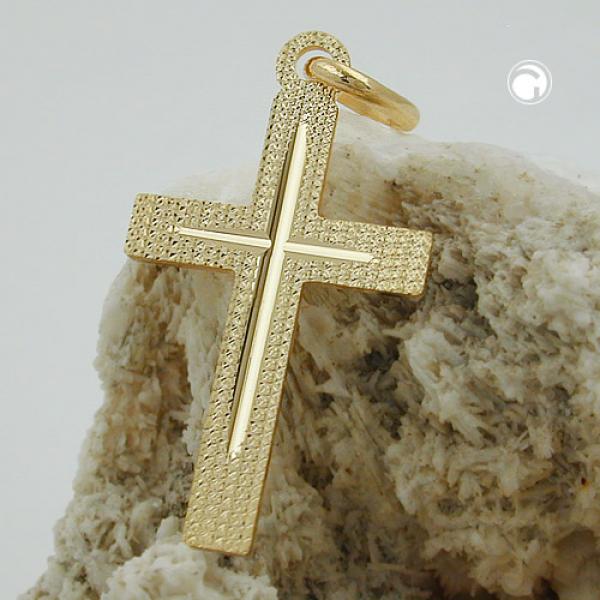 Anhänger 23x13mm Kreuz diamantiert, 9Kt GOLD